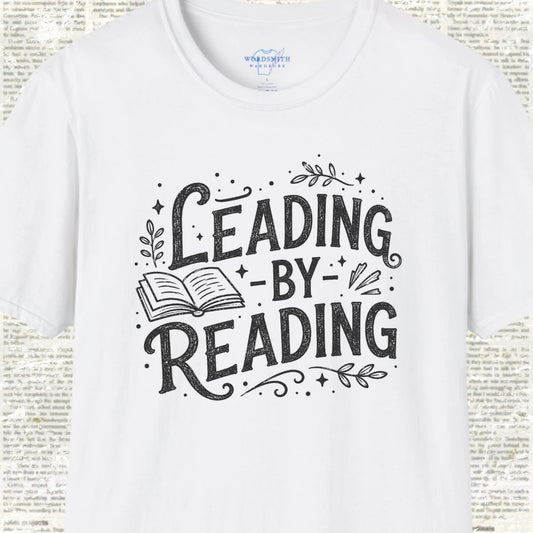 Leading by Reading – Book Lover Shirt - White
