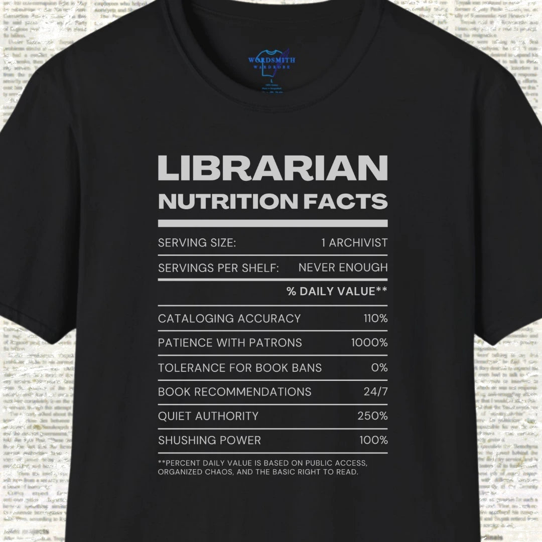 Librarian Nutrition Facts T-Shirt - Black