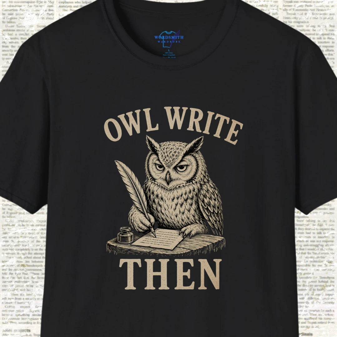 Owl Write Then T-Shirt - Black