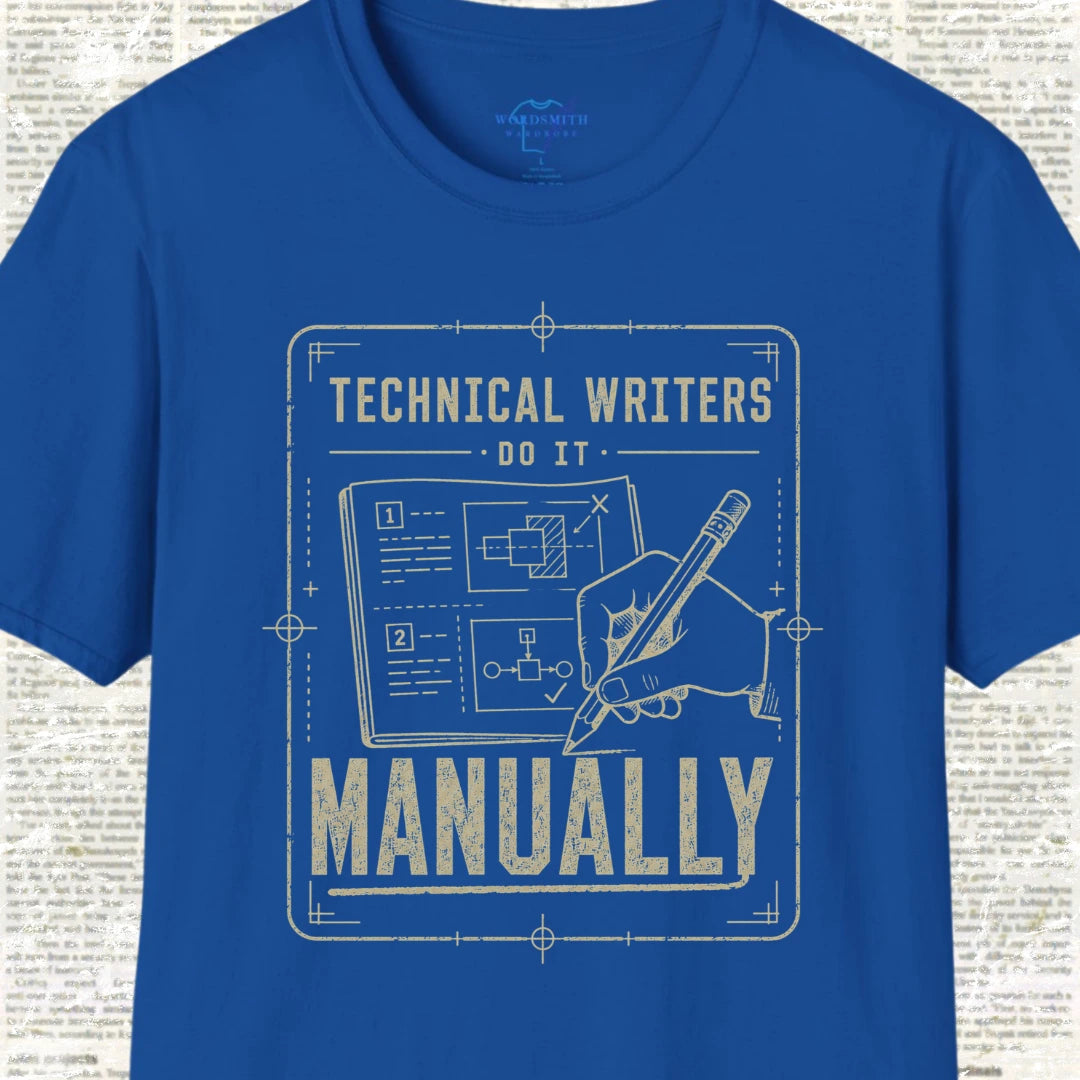 Technical Writers Do It Manually T-Shirt - Royal