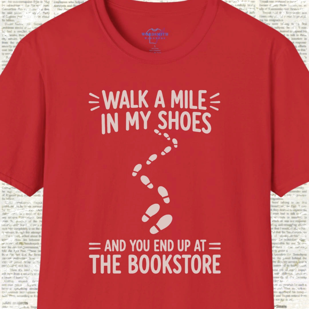 Walk a Mile in My Shoes Bookstore T-Shirt - Red