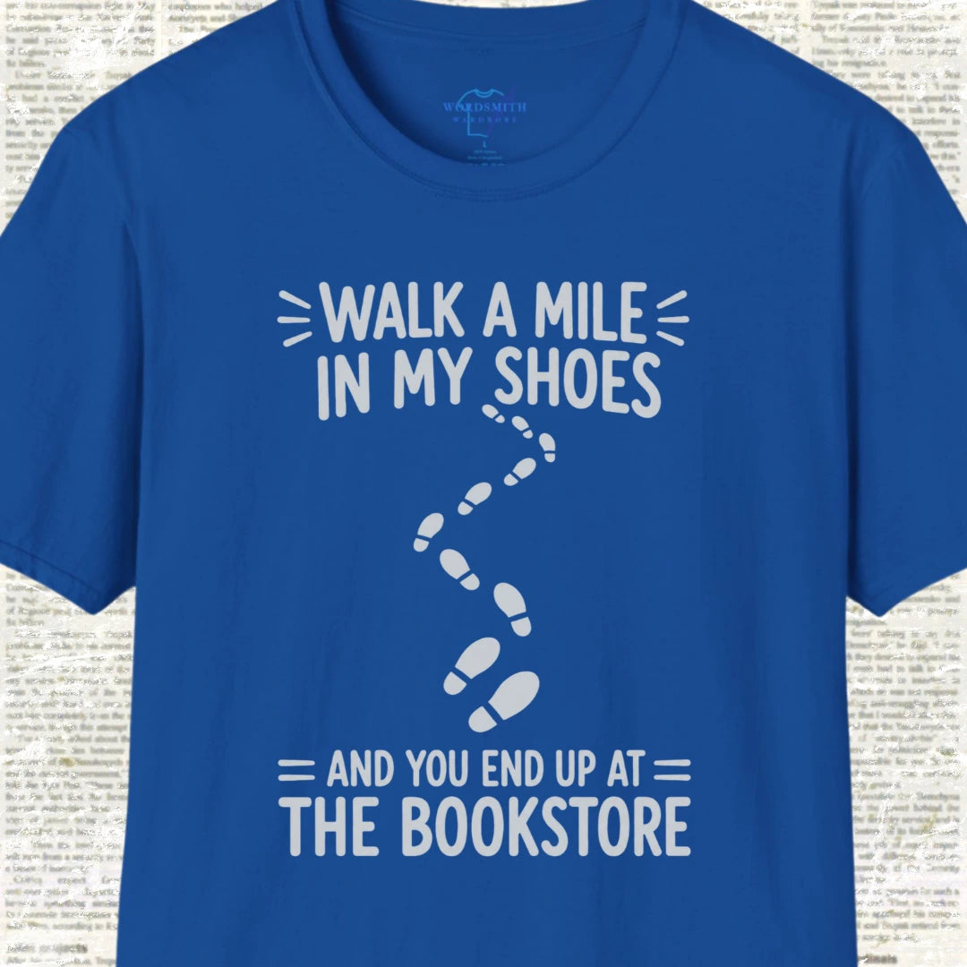 Walk a Mile in My Shoes Bookstore T-Shirt - Royal