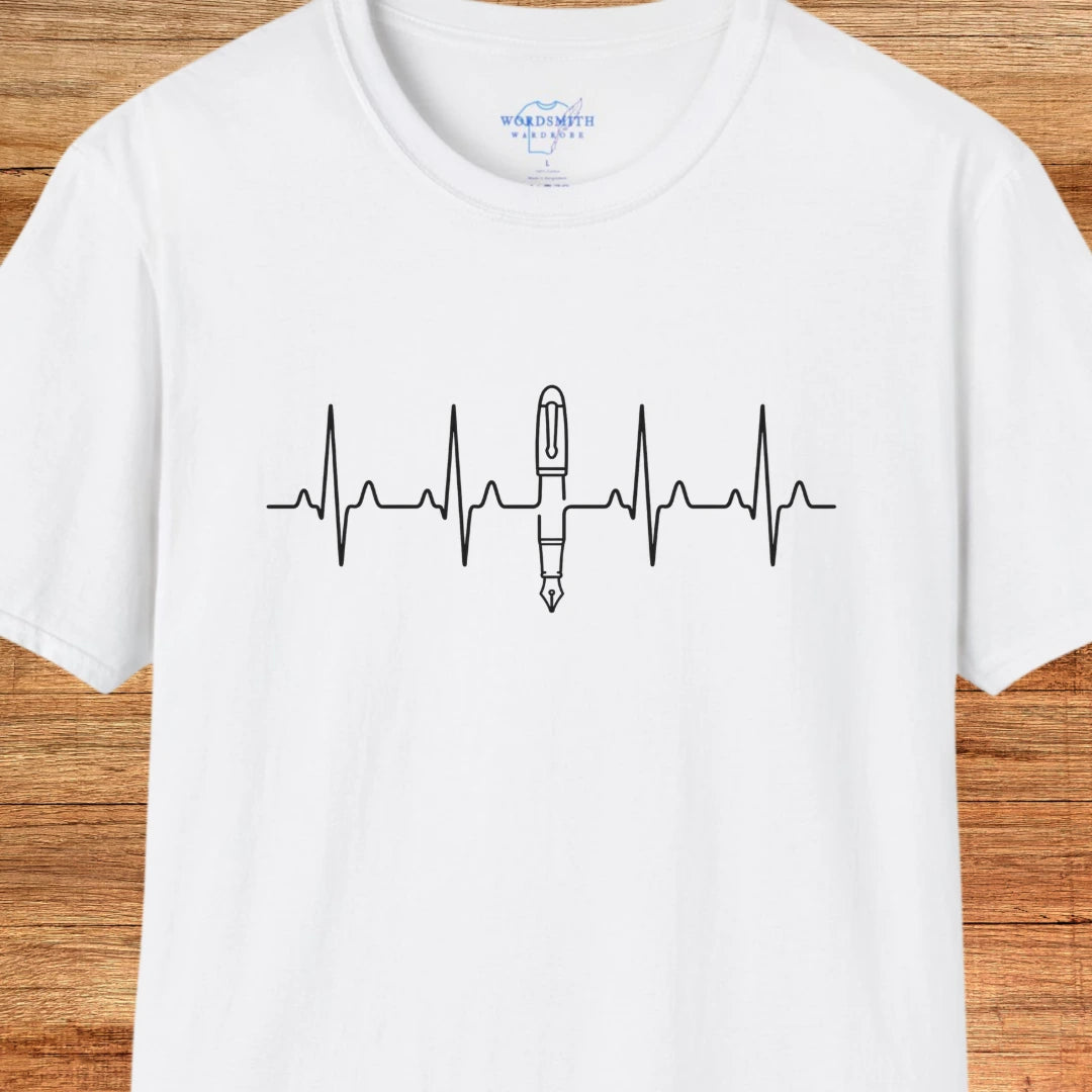 Writing Is Life – Heartbeat Pen Shirt - White